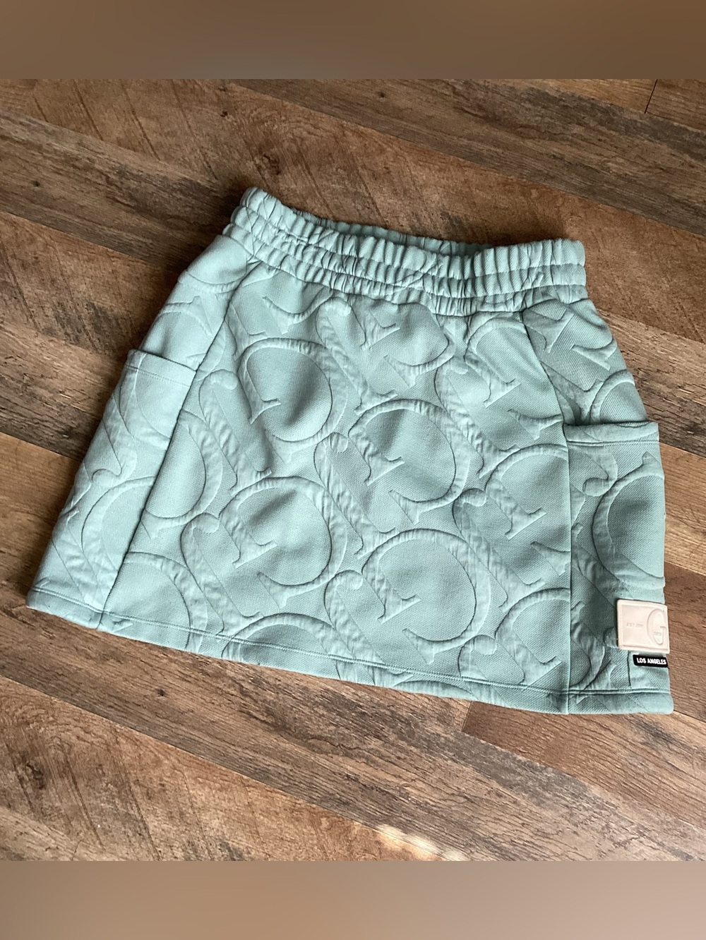 Guess Quilted Mint Mini Skirt with Logo Patch